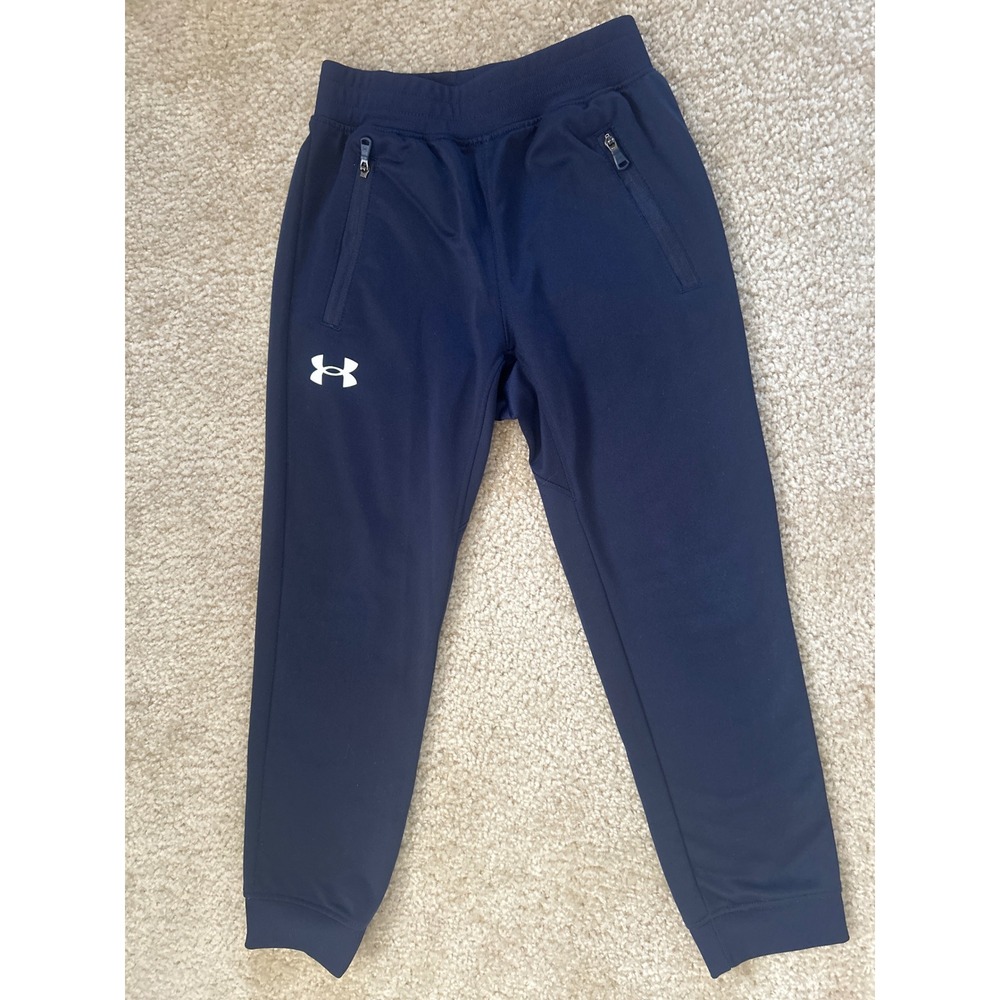 Under Armour Boys Navy Blue Zipper Pocket Track Jogger Pants Size 6